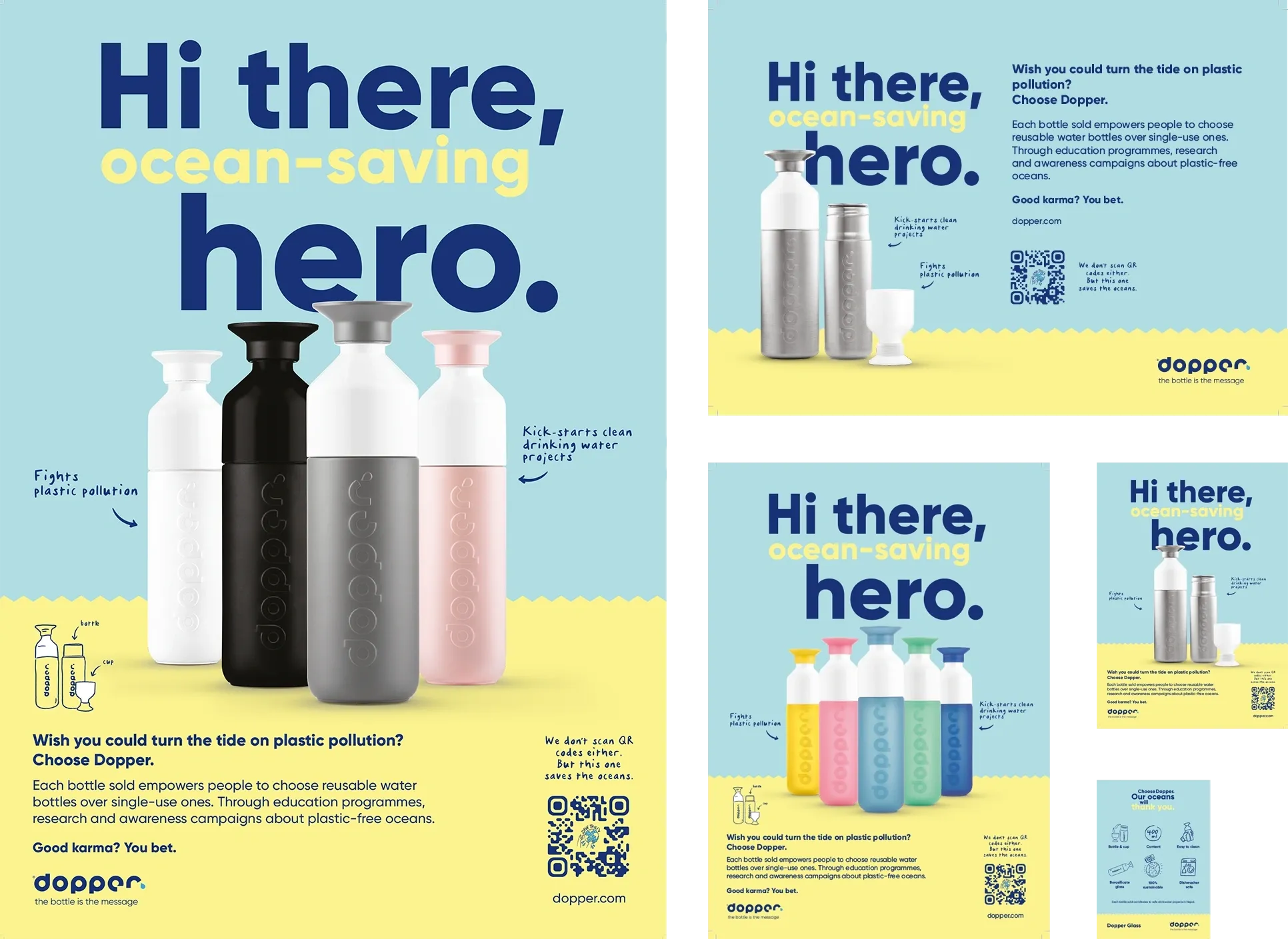 Dopper "Hi there, ocean-saving hero." poster designs in several formats