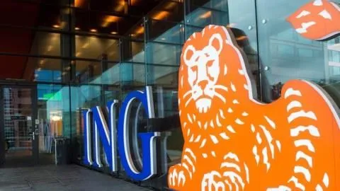 ING lion logo and lettering on an office building facade