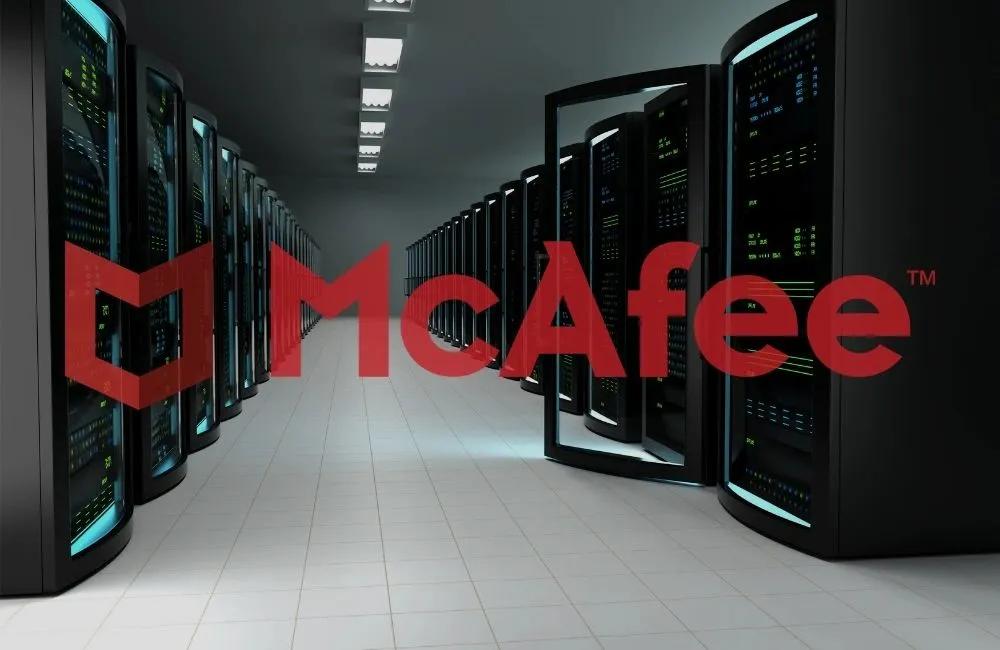 McAfee logo in a server room