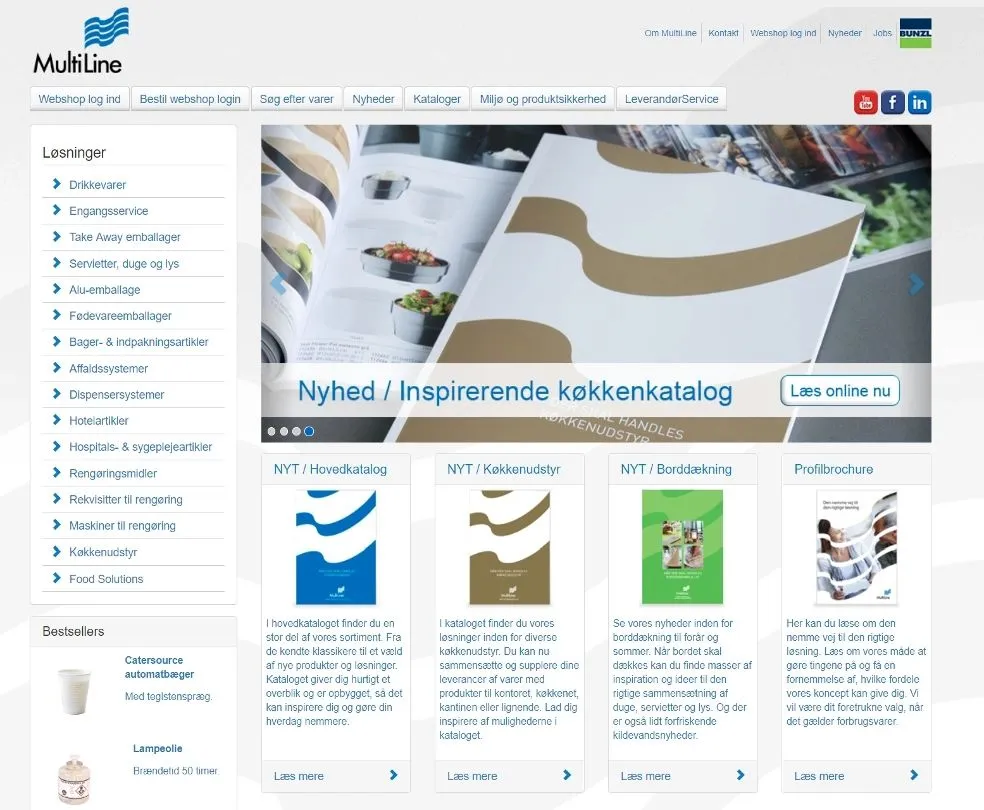 Screenshot of the MultiLine webshop homepage in Danish