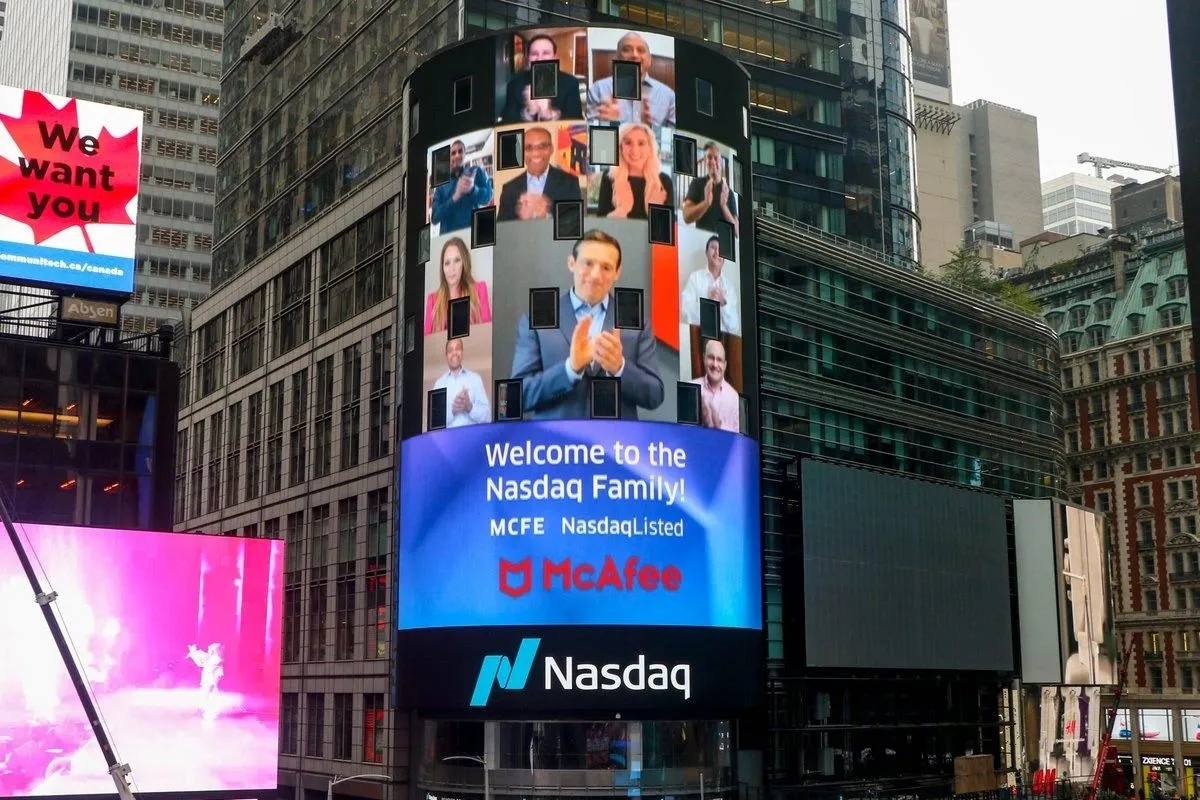 McAfee welcomed on the Nasdaq tower screen in Times Square
