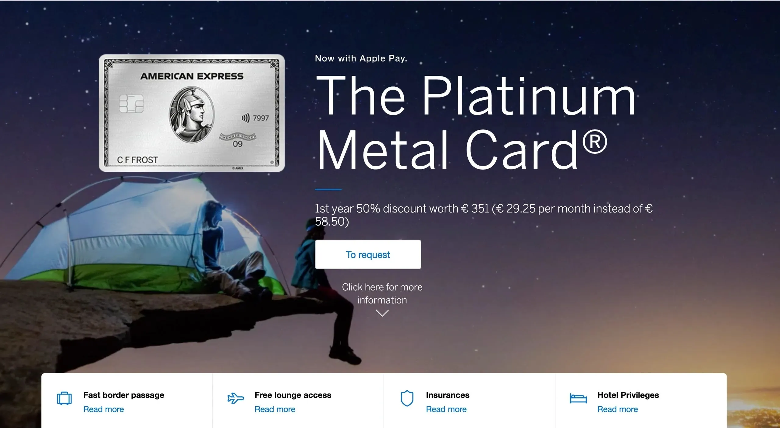 American Express Platinum Metal Card landing page