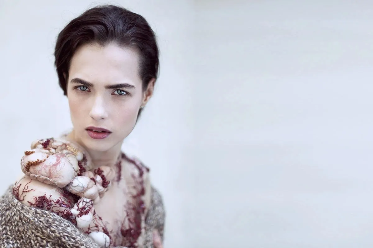Portrait of a model in a floral scarf