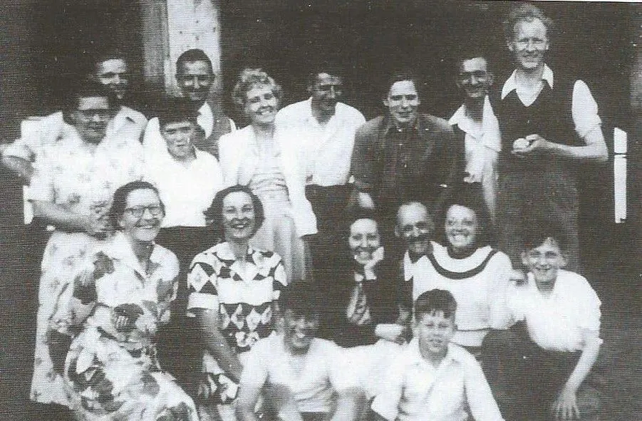 Black-and-white group photo of a family